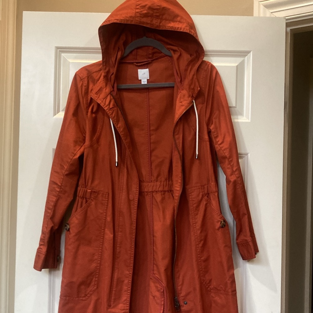 J. Jill Rust /Burnt Orange Hooded Zip front Trench Coat XS